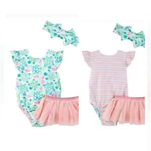 TWIN BUNDLE / Turtle Swimsuits / includes tutu & bow 🐢🎀 (Reversible)